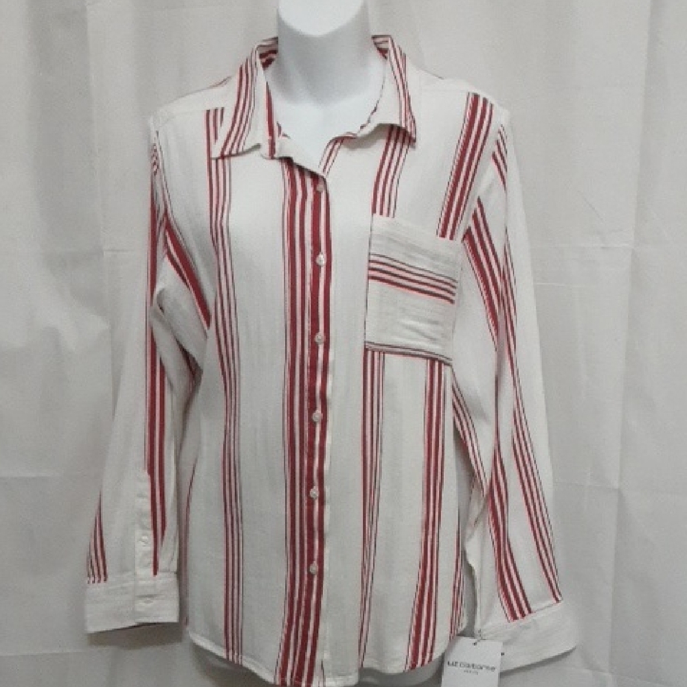Liz Claiborne Red and White Striped Button-Down Shirt